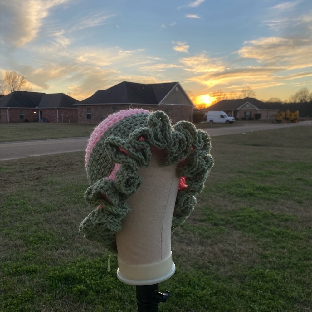Handcrafted Pink and Green Women's Hat